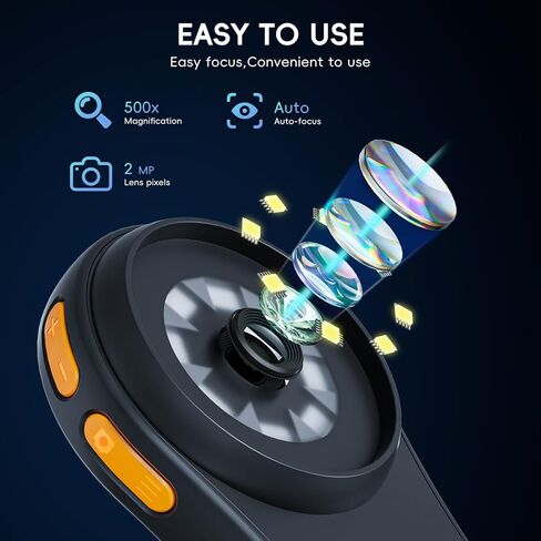 Mini Microscope for Adults, SKYBASIC 2" IPS Screen 500X Digital Microscope Camera, Fixed Focus, PC Compatible, Handheld Pocket Microscopes for Explore Plants Grow/Kids Science Edu Fun Birthday Gifts in Saudi Arabia