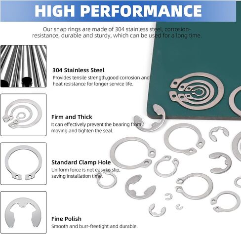 Glarks 302Pcs 304 Stainless Steel C-clip External Retaining Rings and E-clip Retaining Rings Assortment Set, 202Pcs 4MM-28MM Circlip Snap Retaining Clip and 100Pcs E-Ring Circlip Rings and A Tweezer in Saudi Arabia