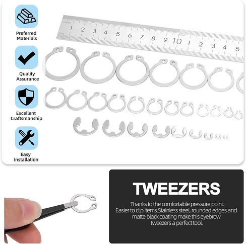 Glarks 302Pcs 304 Stainless Steel C-clip External Retaining Rings and E-clip Retaining Rings Assortment Set, 202Pcs 4MM-28MM Circlip Snap Retaining Clip and 100Pcs E-Ring Circlip Rings and A Tweezer in Saudi Arabia