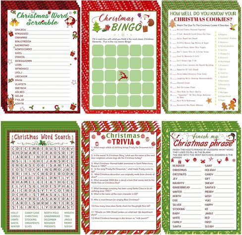 150 Sheets Christmas Bingo Game Xmas Holiday Winter Party Supplies Favors Word Scramble Games Word Search Game Funny Christmas Party Game Set for Classroom Prizes, 6 Styles in Saudi Arabia