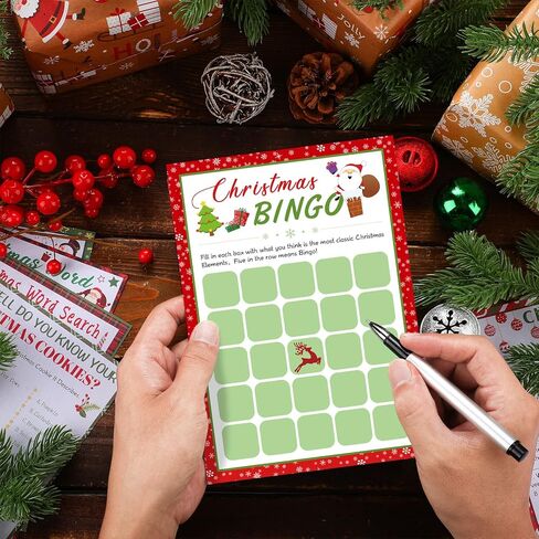150 Sheets Christmas Bingo Game Xmas Holiday Winter Party Supplies Favors Word Scramble Games Word Search Game Funny Christmas Party Game Set for Classroom Prizes, 6 Styles in Saudi Arabia