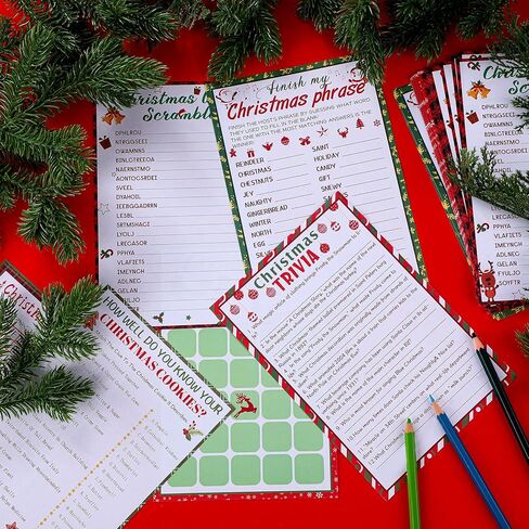 150 Sheets Christmas Bingo Game Xmas Holiday Winter Party Supplies Favors Word Scramble Games Word Search Game Funny Christmas Party Game Set for Classroom Prizes, 6 Styles in Saudi Arabia