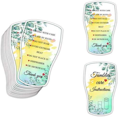 PLIGREAT 100 Pcs Tumbler Cup Cards Cup Care Instruction Heart Design Tumbler Cups Care Instruction and Thank You Cards for Small Business Online Shop Boutique Cup Shop Package Insert Cards in Saudi Arabia