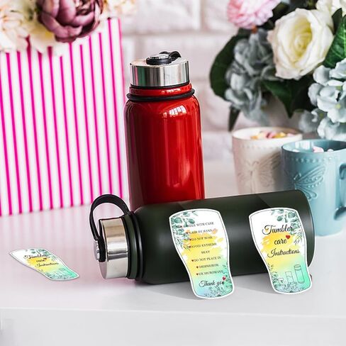 PLIGREAT 100 Pcs Tumbler Cup Cards Cup Care Instruction Heart Design Tumbler Cups Care Instruction and Thank You Cards for Small Business Online Shop Boutique Cup Shop Package Insert Cards in Saudi Arabia
