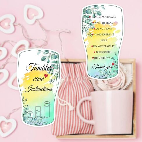 PLIGREAT 100 Pcs Tumbler Cup Cards Cup Care Instruction Heart Design Tumbler Cups Care Instruction and Thank You Cards for Small Business Online Shop Boutique Cup Shop Package Insert Cards in Saudi Arabia