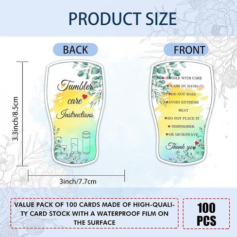 PLIGREAT 100 Pcs Tumbler Cup Cards Cup Care Instruction Heart Design Tumbler Cups Care Instruction and Thank You Cards for Small Business Online Shop Boutique Cup Shop Package Insert Cards in Saudi Arabia
