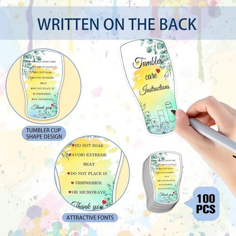 PLIGREAT 100 Pcs Tumbler Cup Cards Cup Care Instruction Heart Design Tumbler Cups Care Instruction and Thank You Cards for Small Business Online Shop Boutique Cup Shop Package Insert Cards in Saudi Arabia