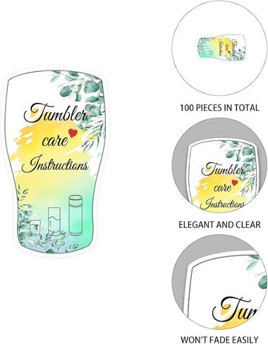 PLIGREAT 100 Pcs Tumbler Cup Cards Cup Care Instruction Heart Design Tumbler Cups Care Instruction and Thank You Cards for Small Business Online Shop Boutique Cup Shop Package Insert Cards in Saudi Arabia