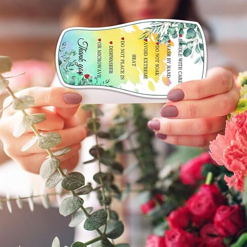 PLIGREAT 100 Pcs Tumbler Cup Cards Cup Care Instruction Heart Design Tumbler Cups Care Instruction and Thank You Cards for Small Business Online Shop Boutique Cup Shop Package Insert Cards in Saudi Arabia
