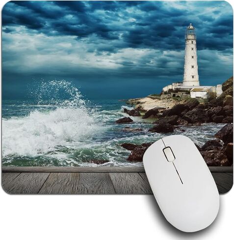 IBILIU Mouse Pad Coastal,Ocean Wave Shore Lighthouse Wood Pier Rectangle Mousepad Non-Slip Rubber Base Computer Mouse Pad for Laptop, Office, Home - 9.5 X 7.9 Inch in Kuwait