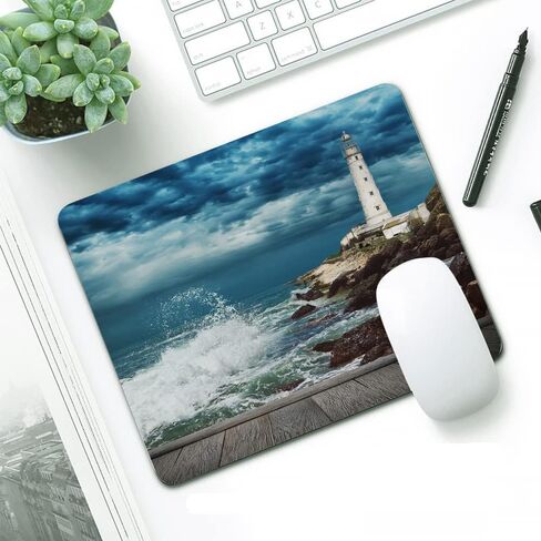 IBILIU Mouse Pad Coastal,Ocean Wave Shore Lighthouse Wood Pier Rectangle Mousepad Non-Slip Rubber Base Computer Mouse Pad for Laptop, Office, Home - 9.5 X 7.9 Inch in Kuwait