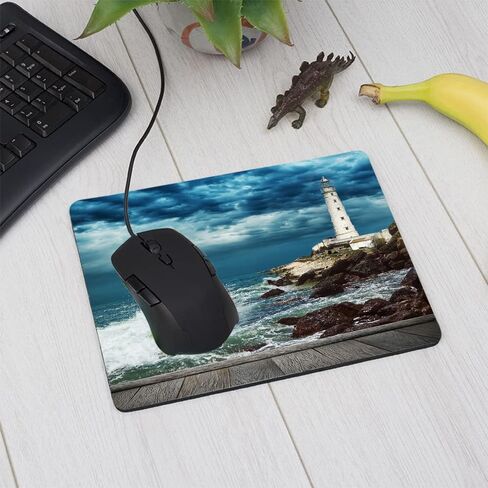 IBILIU Mouse Pad Coastal,Ocean Wave Shore Lighthouse Wood Pier Rectangle Mousepad Non-Slip Rubber Base Computer Mouse Pad for Laptop, Office, Home - 9.5 X 7.9 Inch in Kuwait