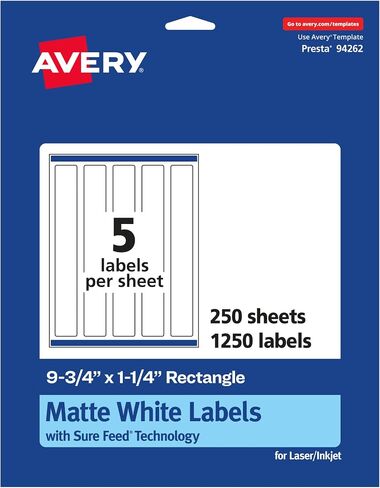 Avery Matte White Rectangle Labels with Sure Feed, 9.75" x 1.25", 125 Matte White Printable Labels in Saudi Arabia