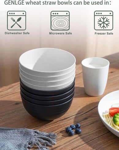 Plastic Cereal Bowls Reusable, 26 OZ Microwave Safe Bowls for Kitchen, Wheat Straw Soup Bowls Set, Dishwasher Safe, BPA Free Bowl Set of 8 in Saudi Arabia