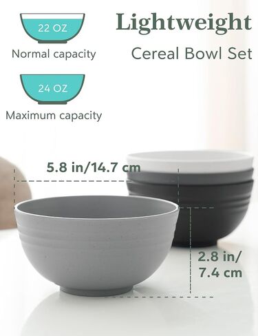 Plastic Cereal Bowls Reusable, 26 OZ Microwave Safe Bowls for Kitchen, Wheat Straw Soup Bowls Set, Dishwasher Safe, BPA Free Bowl Set of 8 in Saudi Arabia