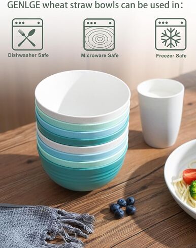Plastic Cereal Bowls Reusable, 26 OZ Microwave Safe Bowls for Kitchen, Wheat Straw Soup Bowls Set, Dishwasher Safe, BPA Free Bowl Set of 8 in Saudi Arabia