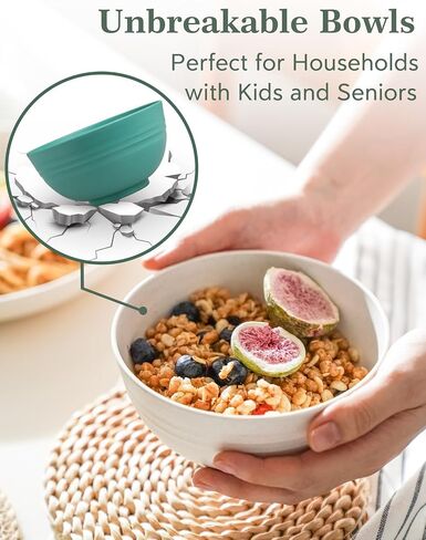 Plastic Cereal Bowls Reusable, 26 OZ Microwave Safe Bowls for Kitchen, Wheat Straw Soup Bowls Set, Dishwasher Safe, BPA Free Bowl Set of 8 in Saudi Arabia