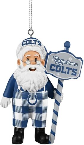 FOCO Indianapolis Colts Santa Wearing Overalls Holiday Ornament in Saudi Arabia