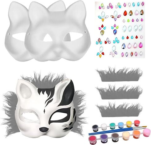 Therian Mask 3 pack,DIY Cat Mask Kit，White Cat Mask to Paint Halloween Mask in Saudi Arabia
