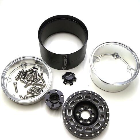 Aluminum RC 2.2 Beadlock Wheels Adjustable 2 Offsets Rims Hub for Axial Ryft Upgrades 1/10 Crawle Car Wheel and Tires Remote Control SCX10 Trx4m(4PC) (Black ＆Titanium gdlden) in Kuwait