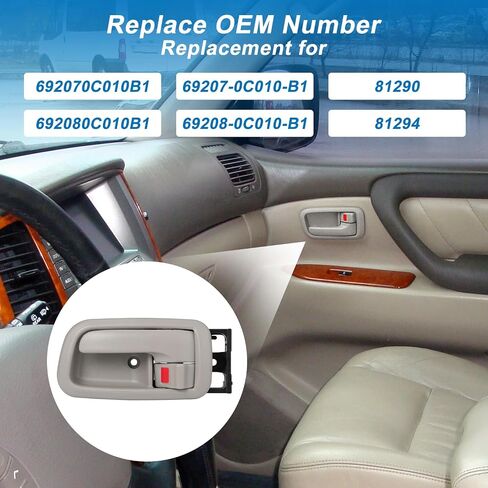 Interior Door Handles with Bezel Fit for Toyota Tundra 2000 2001 2002 2003 2004 2005 2006 Replacement for 692070C010B1 692080C010B1 81290 81294 Left Driver Right Passenger Door Handle (Beige) in Kuwait