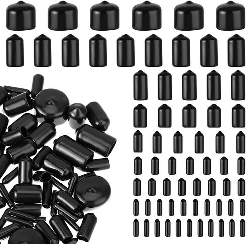 160 Pcs Rubber End Caps 2/25'' to 4/5'' Vinyl End Caps Flexible Rubber Caps Vinyl Tube Bolt Cap Rubber Screw Covers Black Bolt End Caps Screw Caps Thread Protectors for Metal Tube Rod Bolt(9 Sizes) in Saudi Arabia
