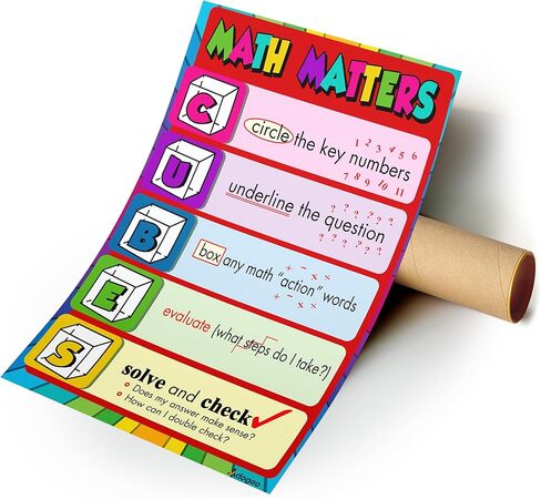 ملصق مكعبات الرياضيات - ملصقات الفصول الدراسية لمسائل الرياضيات، أفكار تزيين الفصول الدراسية في المدرسة المتوسطة، هدايا للمعلمين في الفصول الدراسية في المدارس الثانوية، ديكور المدرسة في الفصول الدراسية 12 بوصة × 18 بوصة (أصفر) in Kuwait