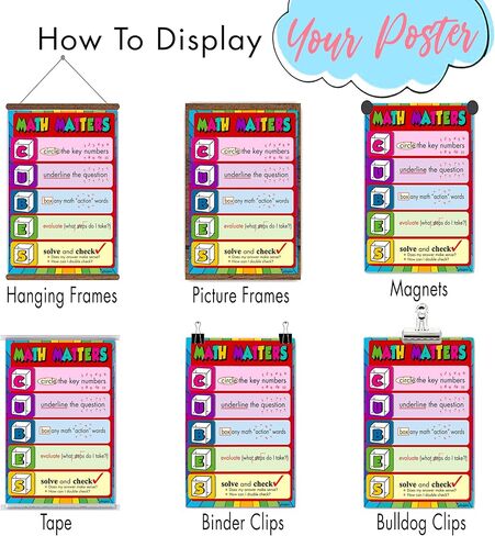 ملصق مكعبات الرياضيات - ملصقات الفصول الدراسية لمسائل الرياضيات، أفكار تزيين الفصول الدراسية في المدرسة المتوسطة، هدايا للمعلمين في الفصول الدراسية في المدارس الثانوية، ديكور المدرسة في الفصول الدراسية 12 بوصة × 18 بوصة (أصفر) in Kuwait