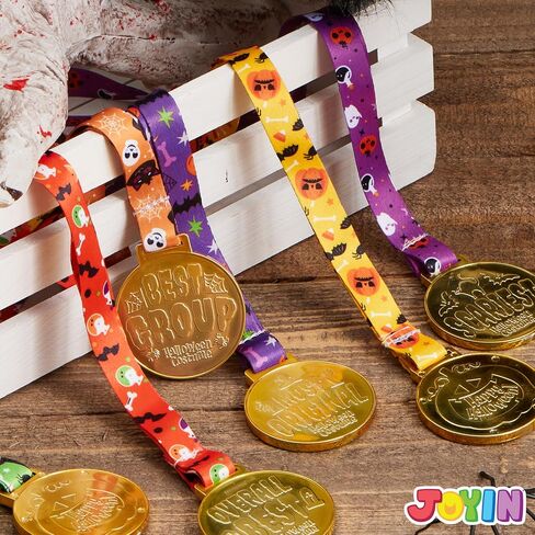 JOYIN 6 قطع جائزة ميداليات الهالوين للأطفال لوازم حفلات الهالوين، أفضل جوائز مسابقة الأزياء، خدعة أو مكافآت على شكل قرع هيكل عظمي وأشرطة الكأس لجوائز الاحتفال بالحفلات in Saudi Arabia