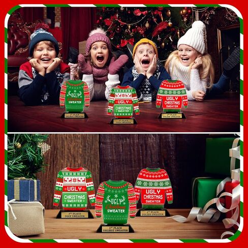 3 Pcs Xmas Ugly Sweater Trophy 6.9'' Acrylic Ugly Sweater Award for Kids Adults Ugly Sweater Trophy 1 2 3 Prize Ugly Sweater Accessories for Christmas Sweater Contest Party Supplies in Saudi Arabia