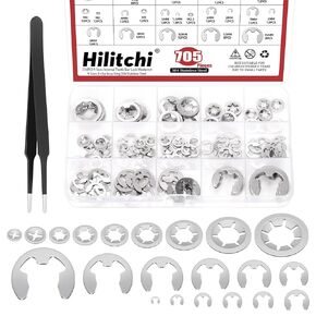 Hilitchi 261Pcs Steel Black Oxide Finish Push on Locking Washer External Retaining Ring Internal Tooth Star Lock Washers E Clip with Tweezer for Machine Shaft Electrical Automobiles