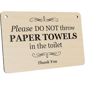Elegant 5.5" x 3.5" (140mm x 90mm) Aluminium Composite Sign - "Please Do Not Throw Paper Towels in the Toilet" - UV Printed, Weather-Resistant with Twine for Easy Mounting