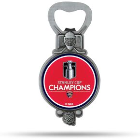 Rico Industries NHL Hockey Florida Panthers 2024 Stanley Cup Champions Magnetic Bottle Opener, Stainless Steel, Strong Magnet to Display on Fridge