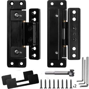 Hidden Door Hinge，Ultra-Thin Hidden Hinges,Adjustable Butt Hinge,Silent Hinge,110Lbs Load-Bearing，Heavy Duty Concealed Hinges for Secret Door，zinc Alloy,110 Degree One-Way Inside Open,2pcs with Drill
