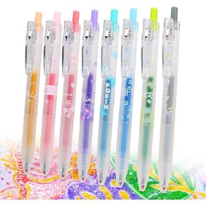 Glitter Gel Pens, 16 Colors Glitter Pens, 0.7mm Fine Tip Retractable Colored Sparkle Gel Pens for Adults Journaling Coloring