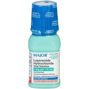 MAJOR Loperamide Hydrochloride Oral Solution - Anti-Diarrheal - Helps Control The Symptoms of Diarrhea - Mint-Flavored - 1 mg per 7.5 mL - 4 Fl. Oz.