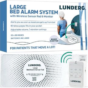 Lunderg Large Bed Alarm for Elderly Adults - Wireless Bed Sensor Pad (20" x 30") & Pager - Bed Alarm for Elderly Dementia Patients - Bed Alarms and Fall Prevention for Elderly