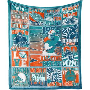 Miami Football Throw Blanket 60"x50", Football Team Color Gifts for Miami Fans, Football Lovers Gifts, Super Cozy Soft Living Room Flannel Blanket