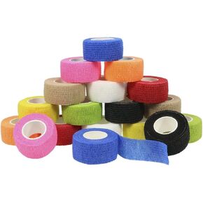 Self Adherent Wrap Bandages Self Adhering Cohesive Tape Elastic Athletic Sports Tape for Sports Sprain Swelling and Soreness on Wrist and Ankle 9 Color 18PCS 1 in X 14.7 ft