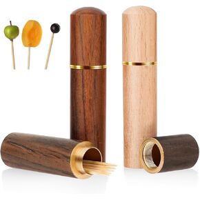 6 Pack Portable Toothpick Holder Wood Toothpick Case Waterproof Handmade Craft Toothpick Pocket Box Mini Toothpick Box for Storage Toothpick Needle Pill Bead Ear Pick Cotton Swab and Other Small Objec