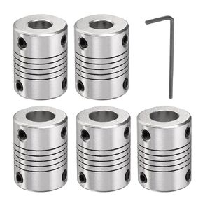 uxcell 5 Pcs Aluminum Alloy Shaft Coupling 8mm to 10mm, Flexible Coupling Motor Connector Joint, Stepper Motor Coupler for CNC Machine & 3D Printer (L25xD19)