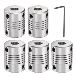 uxcell 5 Pcs Aluminum Alloy Shaft Coupling 7mm to 7mm, Flexible Coupling Motor Connector Joint, Stepper Motor Coupler for CNC Machine & 3D Printer (L25xD19)