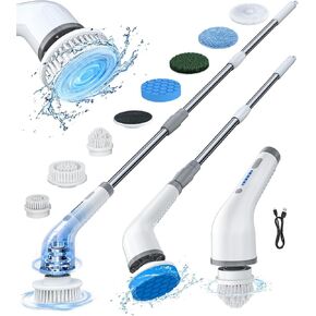 Andygo Electric Spin Scrubber Shower Scrubber Power Cleaning Brush, 7 Brush Heads 2 Powerful Speeds 90 Min Runtime Waterproof Scrubber Brush for Bathroom Bathtub Floor Tile Sink