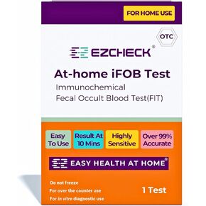 EZCHECK® at-Home iFOB Test (1 Test) Immunochemical Fecal Occult Blood Test (FIT) for Colon Health Screening, Colon Cancer Screening, Colorectal Cancer Screening, Colon Disease Test - FSA/HSA Eligible