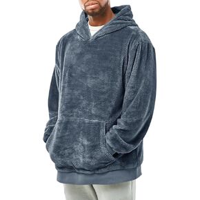 Runcati Mens Fuzzy Sherpa Pullover Hoodie Sweatshirts Long Sleeve Kangaroo Pocket Winter Fall Outwear Hooded