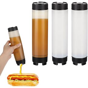 simarro 3 Pcs Condiment Squeeze Bottles for Sauces, 16 oz Inverted Plastic Ketchup Bottles Squeeze, Refillable Tip Large Valve Dispenser Bottle for Thick Condiments Sauces Ketchup Sour Cream