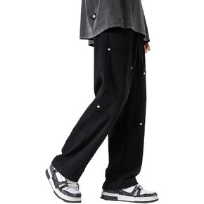 Mens Drawstring Straight Leg Pants Corduroy Joggers Pants Casual Cargo Pants