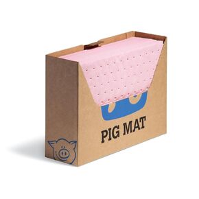 PIG Hazmat Chemical Absorbent Mat Pad in Box Dispenser| 10" W x 13" L | Absorbs 2.5 gallons | Box of 25 Pads | Heavyweight | PMB30618