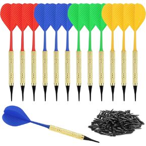Accmor 12 Pcs Soft Tip Darts, Bar Dart, Plastic Tip Darts Set, Attach Extra 100 Black 2BA Replacement Tips, Soft Tip Darts for Electronic/Plastic Dartboard
