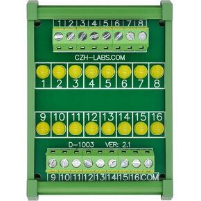 DIN Rail Mount 16 LEDs Indicator Light Module, Support 5~50VDC Common Positive/Negative (Red)